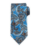Paisley-Print Silk Tie, Light Blue
