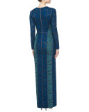 Long-Sleeve Two-Tone Lace Gown, Celestial