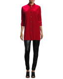 Mandarin-Collar Velvet Shirt, Plus Size 