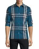 Nelson Tight-Check Sport Shirt, Marine Blue
