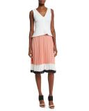 Sleeveless Colorblock Pleated-Skirt Dress, Optic White