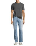 Light-Wash Straight-Leg Stretch-Denim Jeans with Orange Stitching, Light Blue