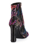 Sequined Chunky-Heel Bootie, Multicolor