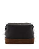 Two-Tone Leather Toiletry Bag, Black/Brown