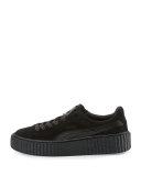 Satin-Trim Suede Creeper, Black