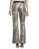 Metallic Jacquard Flared Pants, Silver