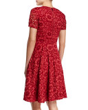 Short-Sleeve Floral-Lace Dress, Parade Red