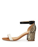 Judy Python/Leather City Sandal, White/Black/Latte/Natural