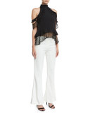 Windowpane-Lace Tiered Ruffle Top