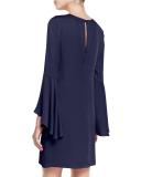 Italian Cady Bell-Sleeve Dress, Navy