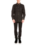 Copper-Stud Slim-Fit Faded Jeans, Black