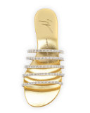 Crystal-Embellished Multi-Strap Slide Sandal, Gold