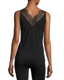 Wool-Blend Lace-Trim Tank Top, Black