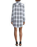 Sawyer Plaid Long-Sleeve Shirtdress, Ebony/White