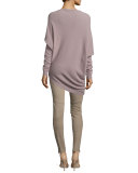 Asymmetric-Hem Cashmere Sweater, Dark Mauve