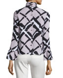 Abstract Tracks Fold-Over Collar Blouse, Quartz