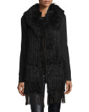 Rabbit & Lamb Fur Fringe Vest, Black