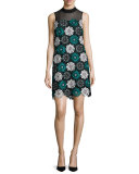 Esme Lace Illusion Shift Dress, Blue/Black