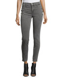 Zion Mid-Rise Skinny Ankle Jeans w/ Button Detail, Distressed Silver