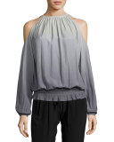 Lauren Ombré Cold-Shoulder Top, Silver/Gunmetal
