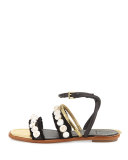 Sinclair Seashell Ankle-Wrap Sandal, Black