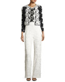 Short-Sleeve Scalloped Jersey Top, Ivory