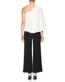 Crossover High-Waist Ruffled Pants, Black