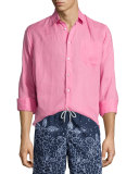 Linen Long-Sleeve Shirt, Pink