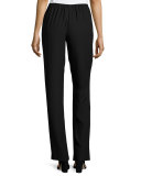 Satin-Back Crepe Straight-Leg Pants, Black, Petite