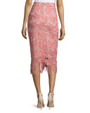 Floral Guipure Lace Pencil Skirt, Pink/White