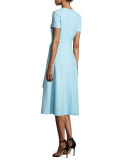 Raffia Tweed Short-Sleeve Dress, Cerulean