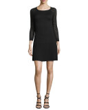 Argyle-Sleeve Pleated Sweaterdress, Jet