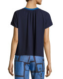 Contrast-Trim Jersey Tee, Navy/Cornflower