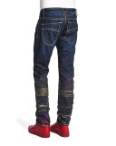 Five-Pocket Denim Jeans with Stamped-Detail, Blue