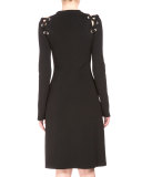 Long-Sleeve Lacing-Shoulder Dress, Black