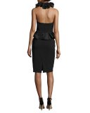 Cascade Ruffle Halter Cocktail Dress, Black