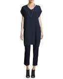 Short Sleeve Crinkle Crepe Tunic