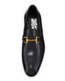 Geremy Antiqued Brass Gancini Bit Calfskin Loafer, Black