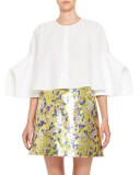 Architectural-Sleeve Cotton Blouse, White