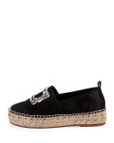 Sequined Satin Espadrille Flat, Black (Nero)