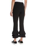 Crepe Ruffle-Hem Cropped Pants