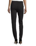 High-Waist Slim Seamed Ponte Pants, Black