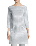 Striped Interlock Tunic, Gray/White