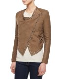 Grommet-Detail Draped Leather Jacket