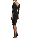 3/4-Sleeve Stretch Jersey Cocktail Dress, Black