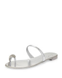 Metallic Toe-Ring Flat Sandal, Argento