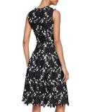 Seamed Floral Lace Dress, Black/Ivory
