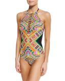 Paisley High-Neck One-Piece Swimsuit