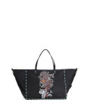 Tree of Life Large Reversible Tote Bag, Black Multi
