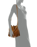 Emmanuelle Small Suede Fringe Bucket Bag, Black